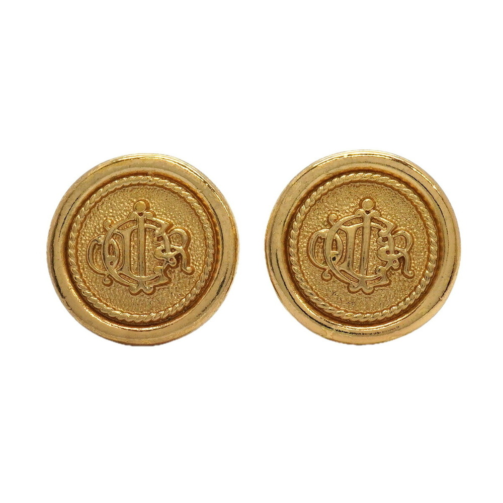 Christian Dior Earrings, Emblem Circle, GP Plated Gold, Women's